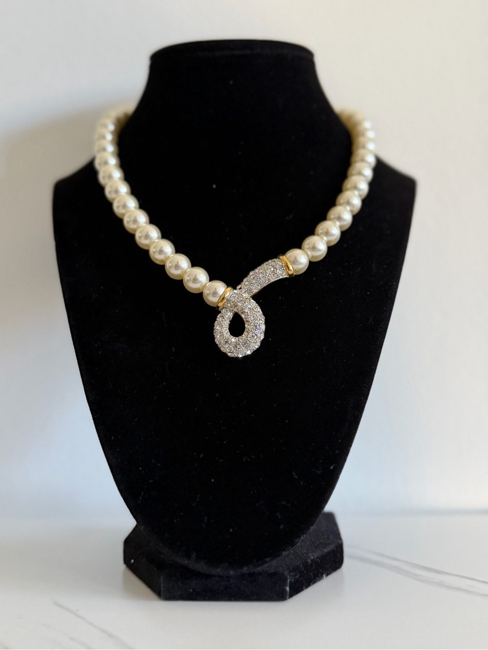Pearl Necklace with Rhinestone Loop